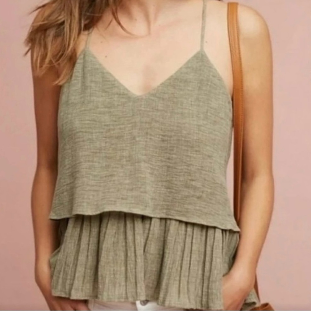 Anthropologie Amadi Camisole Caraco tank top layered linen green medium